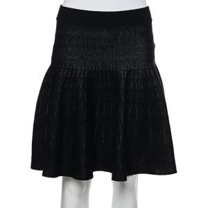Pre Owned Kenzo Black Wool & Cotton Knit Flared Mini Skirt XL