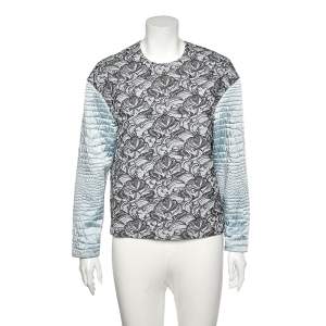 Pre Owned Kenzo Grey Jacquard Knit Contrast Sleeve Detailed Top M