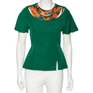 Pre Owned Kenzo Green Cotton Cowl Neck Top S