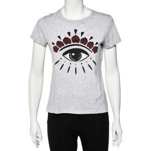 Pre Owned Kenzo Grey Eye Printed Cotton Knit Crewneck T-Shirt S
