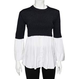 Pre Owned Kenzo Color Block Cotton & Knit Overlay Detail Top S