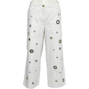 Kenzo Jungle White Denim Eyelet Cropped Jeans M