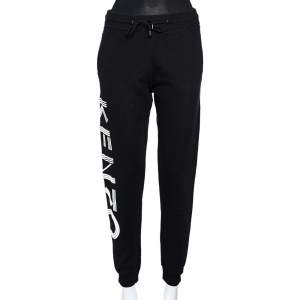 Pre Owned Kenzo Black Logo Printed Knit Joggers S