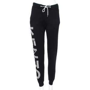 Pre Owned Kenzo Black Cotton Logo Printed Joggers XS