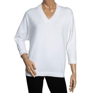 Pre Owned Kenzo White Cotton Logo Printed V-Neck Sweatshirt XS