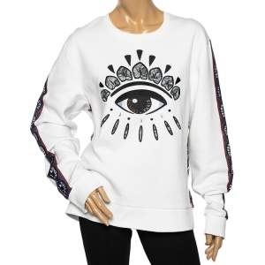 Pre Owned Kenzo White Nagai Eye Embroidered Cotton Crewneck Sweatshirt XL