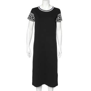 Pre Owned Kenzo Black Logo Printed Sleeve Detail Cotton Knit T-Shirt Dress M