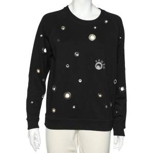Pre Owned Kenzo Black Eyelet Cotton Knit Sweatshirt S