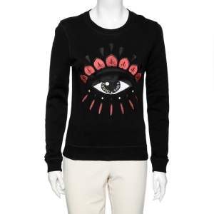 Pre Owned Kenzo Black Cotton Eye Embroidered Sweatshirt S