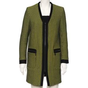 Kenzo Yellow & Black Textured Knit Paneled Short Coat M