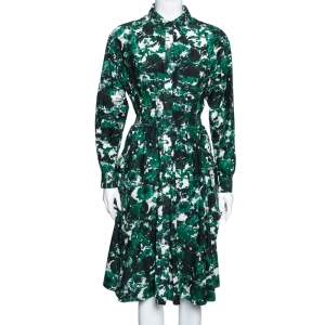 Pre Owned Kenzo Green Fleur Camo Printed Cotton & Silk Shirt Dress M