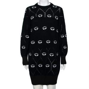 Pre Owned Kenzo Black Crystal Embellished Eye Embroidered Knit Sweater M