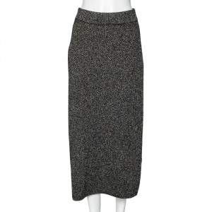Pre Owned Kenzo Black Patterned Lurex Knit Midi Pencil Skirt M
