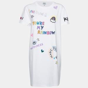 Pre Owned Kenzo White Cotton Printed Crew Neck Short Sleeve Dress XL