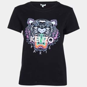 Pre Owned Kenzo Black Cotton Tiger Printed Short Sleeve T-Shirt M