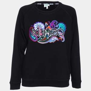 Pre Owned Kenzo Black Paisley Logo Embroidered Cotton Crewneck Sweatshirt M