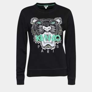 Pre Owned Kenzo Black Terry Knit Tiger Embroidered Jumper S