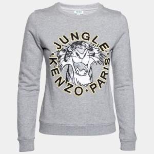 Pre Owned Kenzo Grey Knit Jungle Embroidered Crew Neck Long Sleeve Sweater XS