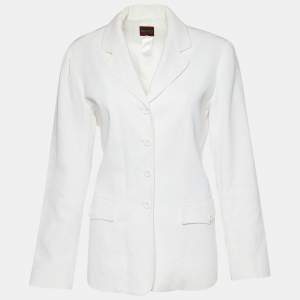 Pre Owned Kenzo Cream Textured Cotton Long Sleeve Blazer M