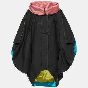 Pre Owned Kenzo Military Green Embroidered Embellished Wool Cape Jacket S