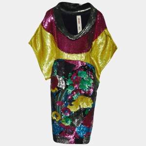 Pre Owned Kenzo Multicolored Floral Patterned Sequin Embellished Oversized Dress M