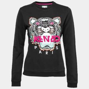 Pre Owned Kenzo Black Tiger Embroidered Crew Neck Long Sleeve Sweatshirt M