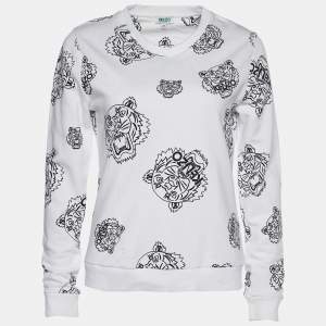 Pre Owned Kenzo White Cotton Tiger Print Crewneck Sweatshirt M