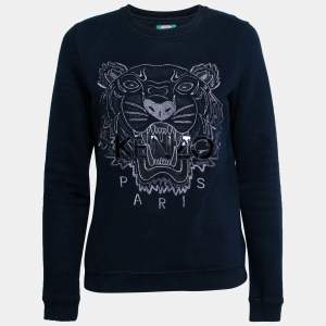 Pre Owned Kenzo Blue Cotton Tiger Embroidered Sweatshirt S