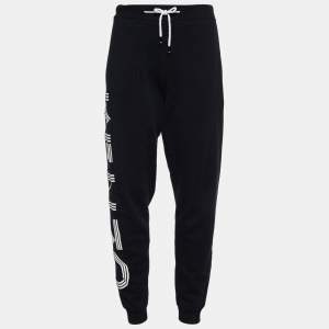 Kenzo Black Terry Knit Logo Print Joggers L