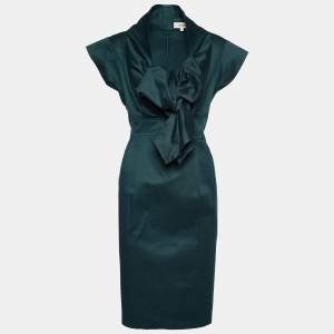 Pre Owned Kenzo Dark Green Stretch Cotton Cowl Neck Sheath Dress M