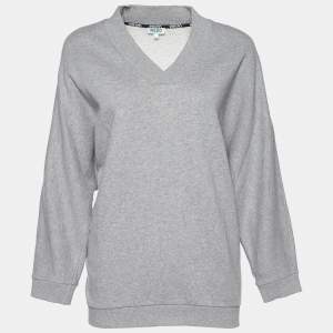 Pre Owned Kenzo Grey Terry Knit Logo Print Sweatshirt L