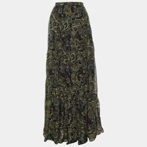 Kenzo Defile Black Paisley Print Silk Maxi Skirt L