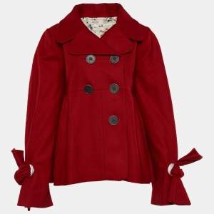 Kenzo Red Wool Belted Detail Coat L