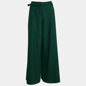 Pre Owned Kenzo Green Wool Wide Leg Trousers XL