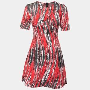 Pre Owned Kenzo Red Knit High Waves Flared Midi Dress M