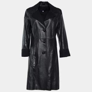 Kenzo Black Leather Trench  Coat M
