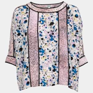 Pre Owned Kenzo Purple Printed Silk Round Neck Blouse S