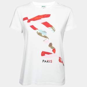 Pre Owned Kenzo White Cotton Printed Crew Neck T-Shirt M
