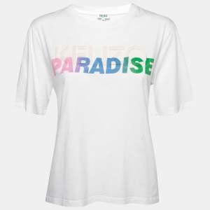 Pre Owned Kenzo White Cotton Paradise Printed Crew Neck T-Shirt M