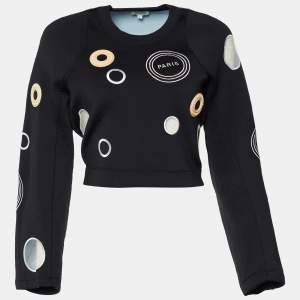 Pre Owned Kenzo Black Cotton Mesh Embroidered Detail Cropped Sweatshirt S