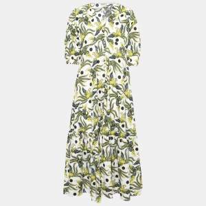 Pre Owned Kenzo White Flying Phoenix Print Cotton Maxi Dress S