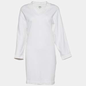Pre Owned Kenzo White Terry Knit V Neck Sweatshirt Dress L