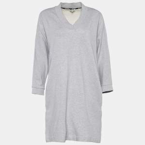 Pre Owned Kenzo Grey Logo Print Cotton Boxy Fit Shift Dress S