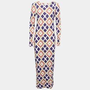 Pre Owned Kenzo Multicolor Printed Knit Slit Detail Maxi Dress M