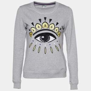 Pre Owned Kenzo Grey Eye Embroidered Cotton Crew Neck Sweatshirt S
