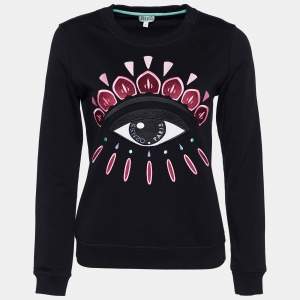 Pre Owned Kenzo Black Cotton Eye Embroidered Crew Neck Sweatshirt S