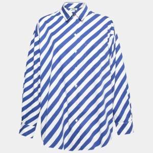 Pre Owned Kenzo Blue & White Striped Cotton Button Front Oversize Shirt M
