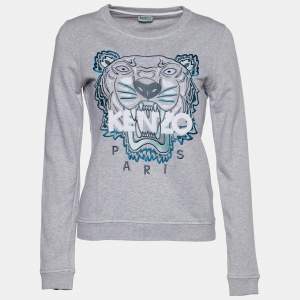Pre Owned Kenzo Grey Tiger Embroidered Cotton Sweatshirt S