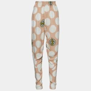 Kenzo Beige Dot Statue of Liberty Print Crepe Elasticized Waist Trousers XS
