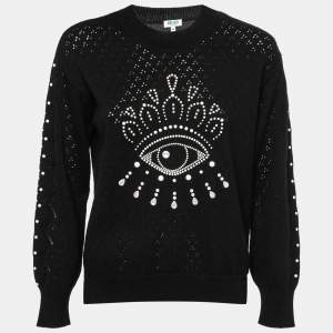 Pre Owned Kenzo Black Beaded Eye Pointelle Cotton Pullover Sweater M